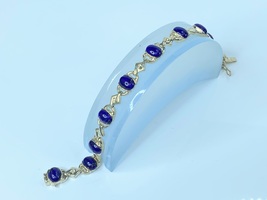 Sterling silver oval Lapis Lazuli cabochon &quot;X&quot; link bracelet 16.0g 7.5&quot; JR7937 - £50.90 GBP