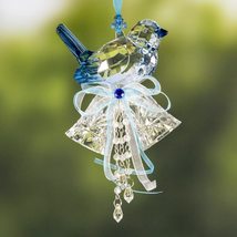 Crystal Quality Multi-Toned Acrylic Sparrows with Bells Hanging Ornament (Blue) - £23.50 GBP+