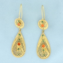 Enamel Dangle Earrings in 21k Yellow Gold - £1,448.04 GBP