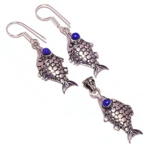 Lapis Lazuli 925 Silver Overlay Handmade Carving Earrings &amp; Pendant Jewelry Set - £13.33 GBP