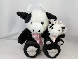 Black White Cow Calf Plush Lot Baby Bonnet 12 Inch Stuffed Animal Toy - £29.72 GBP