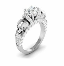 2.50ct Two Skull White Round Cut Diamond Engagement Wedding Ring 14k White Gold - £212.82 GBP