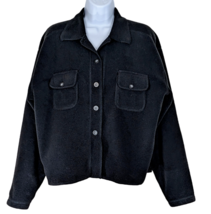 The BC Clothing Co Sz L Lt Fleece Black Cropped Jacket Button Coat Elbow... - £19.86 GBP