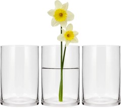 Set Of 3 Cylinder Glass Vases For Centerpieces, 6 Inch High Clear Flower... - $37.95