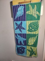 Vtg Starfish and Conch Shell Beach Towel Purple Blue Yellow Green 56&quot; x ... - £19.35 GBP