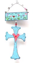 Metal Hand Painted Cross Fath Hope Love - £7.97 GBP