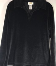 TALBOTS Womens Black Long Sleeve Cotton Velvet Shirt Sz S Collar V Neck - £18.37 GBP