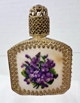 Vintage Glass and Metal Perfume Bottle w Dauber Micro Petty Point Violets - $836.24 MXN