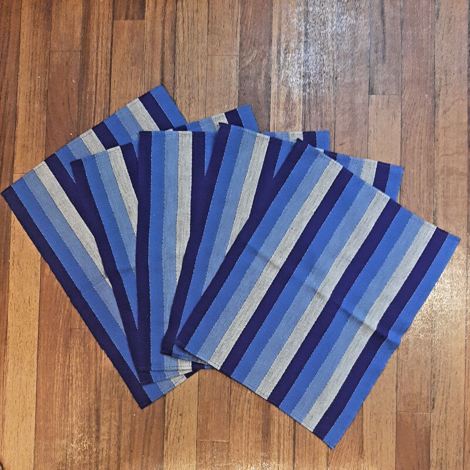Primary image for Set of 5 Blue Gray Striped Placemats  All Cotton