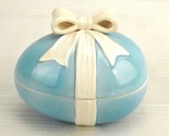 Pastel Blue Porcelain Egg Box w/Ribbon Bow, Trinket Dish, Easter Gift, V... - $14.65