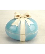 Pastel Blue Porcelain Egg Box w/Ribbon Bow, Trinket Dish, Easter Gift, V... - £11.52 GBP