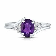 8x6MM Künstlicher Amethyst Solitaire Umgehen Verlobungsring 14K Weiß Vergoldet - £55.62 GBP