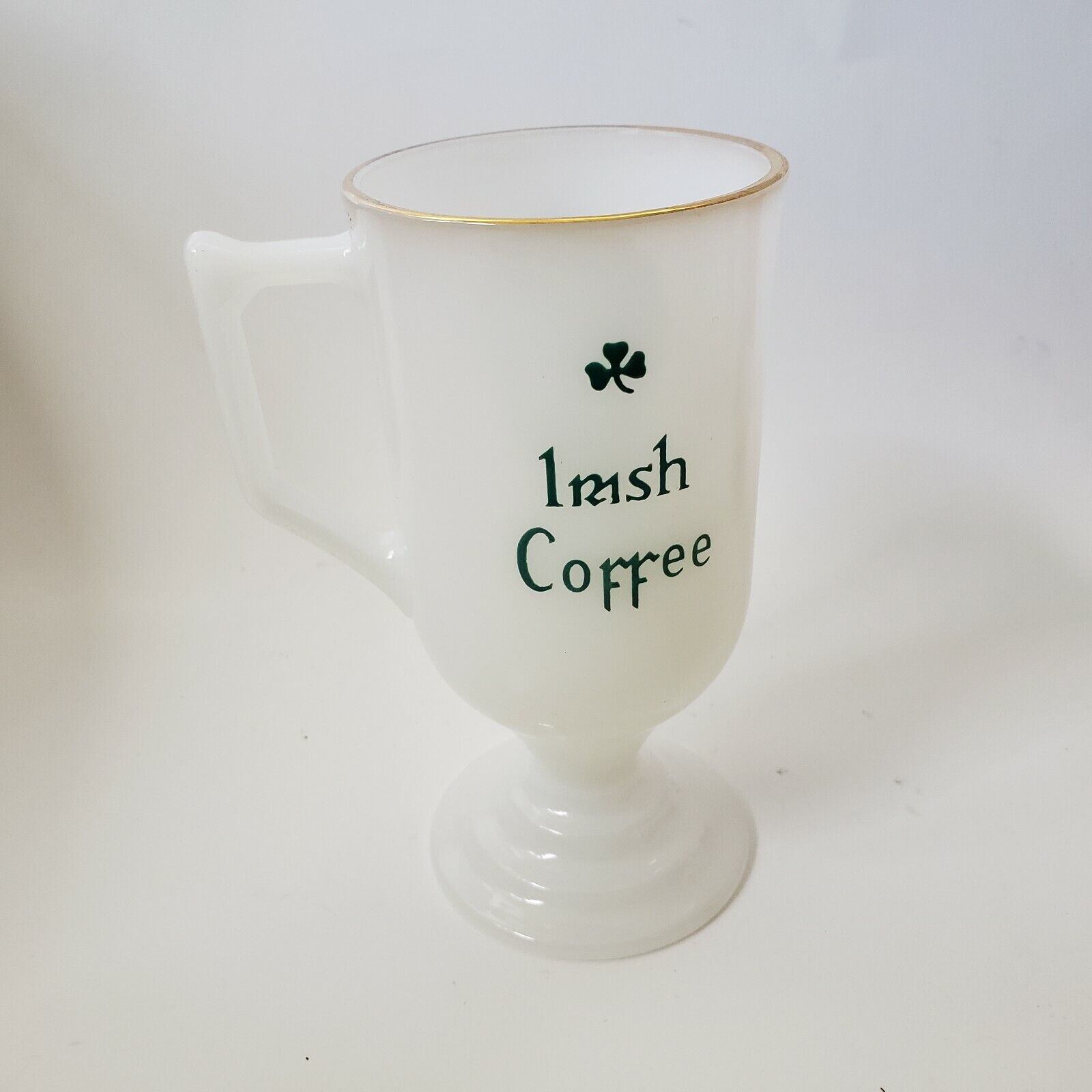vintage Irish Milk Glass Clover Leaf Shamrock Pedestal Coffee Mug - £3.92 GBP