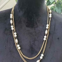 Vintage Sarah Coventry Women's Faux Pearl Bead Gold Tone Long Chain Necklace - $30.00