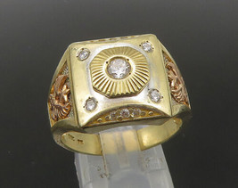 14K GOLD - Vintage Cubic Zirconia Two Tone Square Band Ring Sz 9.5 - GR194 - £618.30 GBP