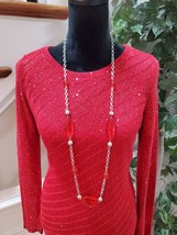 Apt. 9 Womens Red Sparkly Sequin Long Sleeve Crew Neck Sweater Size Small - £19.98 GBP