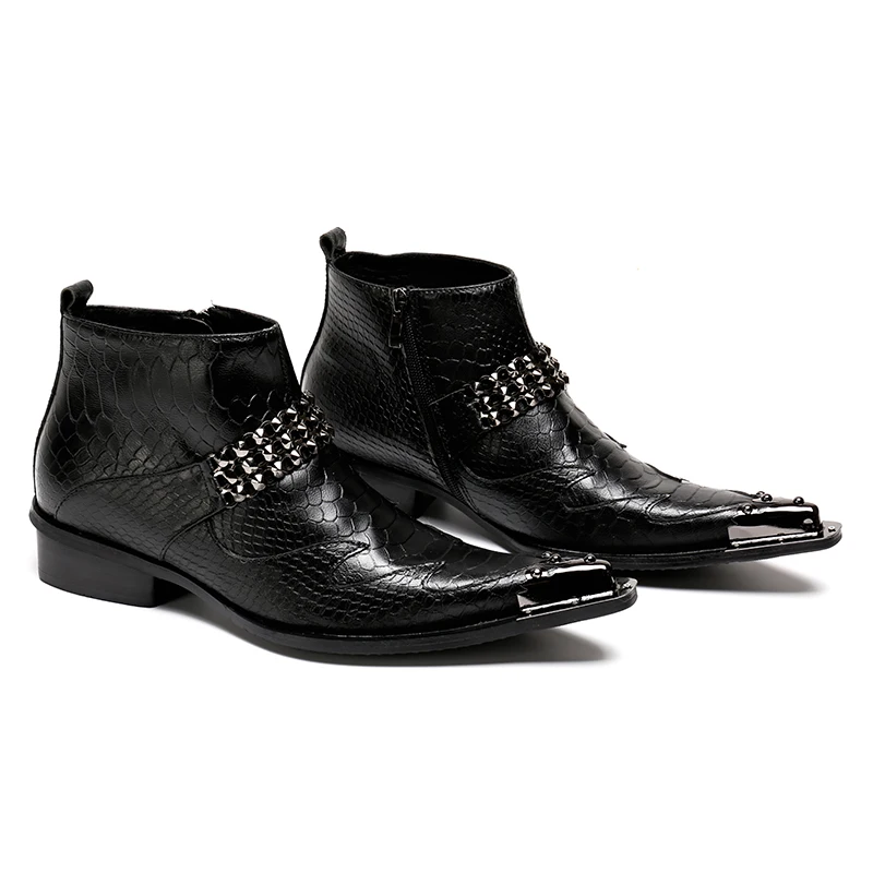  Pointed Toe Embossed Leather ankle Boots Western boy Personality Short Boots  S - £282.45 GBP
