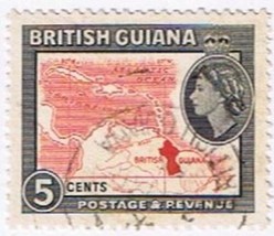 Stamps British Guiana 1954 QEII 5 Cent Value Map - £0.54 GBP