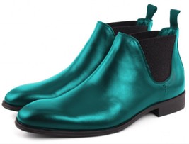 Luxury Boots Made To Hand Jave Green Color Premium Leather Men Chelsea Boots - £101.82 GBP