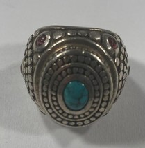 Turquoise Argent Bague Signé &quot; Jalan &quot; Magnifique Pois Texture Taille 7 - $166.22