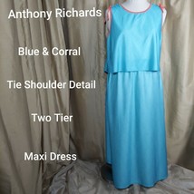 Anthony Richards Blue &amp; Corral Trim Two Tier Maxi Dress Size 18 - £11.01 GBP