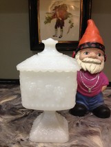 VINTAGE MILK GLASS FOOTED COMPOTE, CANDY DISH WITH LID - $4.99