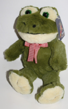 Kellytoy Toad Frog 10&quot; Red Gingham Bow Green Eyes Plush Stuffed Soft Toy... - £13.02 GBP