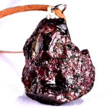 Garnet juicy gem pendant  passion &amp; courage chakra  reki shaman with cord #6319 - £17.80 GBP
