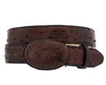 Black Cherry Western Cowboy Leather Belt Ostrich Quill Pattern Rodeo Buckle - $29.99