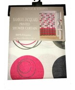 Circle and Stripes Fabric Shower Curtain Bamboo Jacquard 72x70 Red Black... - £28.63 GBP