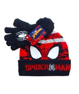 SPIDER-MAN MARVEL Camo Cuffed Hat &amp; Gloves Set Knit Winter Pom Beanie NWT - £13.72 GBP