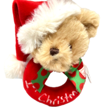 Bearington Babys 1st Christmas Bear Mini Plush Soft Rattle Ring Stuffed Animal - $15.57