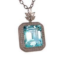 Natural Aquamarine Diamond Gold Necklace 18&quot; 27 TCW GIA Certified $16,475 121172 - £6,291.33 GBP
