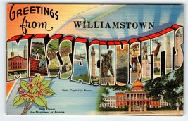 Greetings From Williamstown Massachusetts Large Letter Linen Postcard 1945 - $69.30