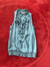 Agora Blue Blouse With Front Ruffles, Size S - $20.22