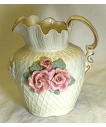 Porcelain Pitcher Pink Roses Gold Accents Decorative - €21,41 EUR
