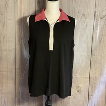 GOLDRAY Sleeveless Blouse, Large, Black, Polyester,  1/2 Button Front - $19.99