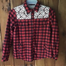 Cisa Woman  Jacket Sz S Lace Trim Red Buffalo Check Quilted Country Western - £12.95 GBP