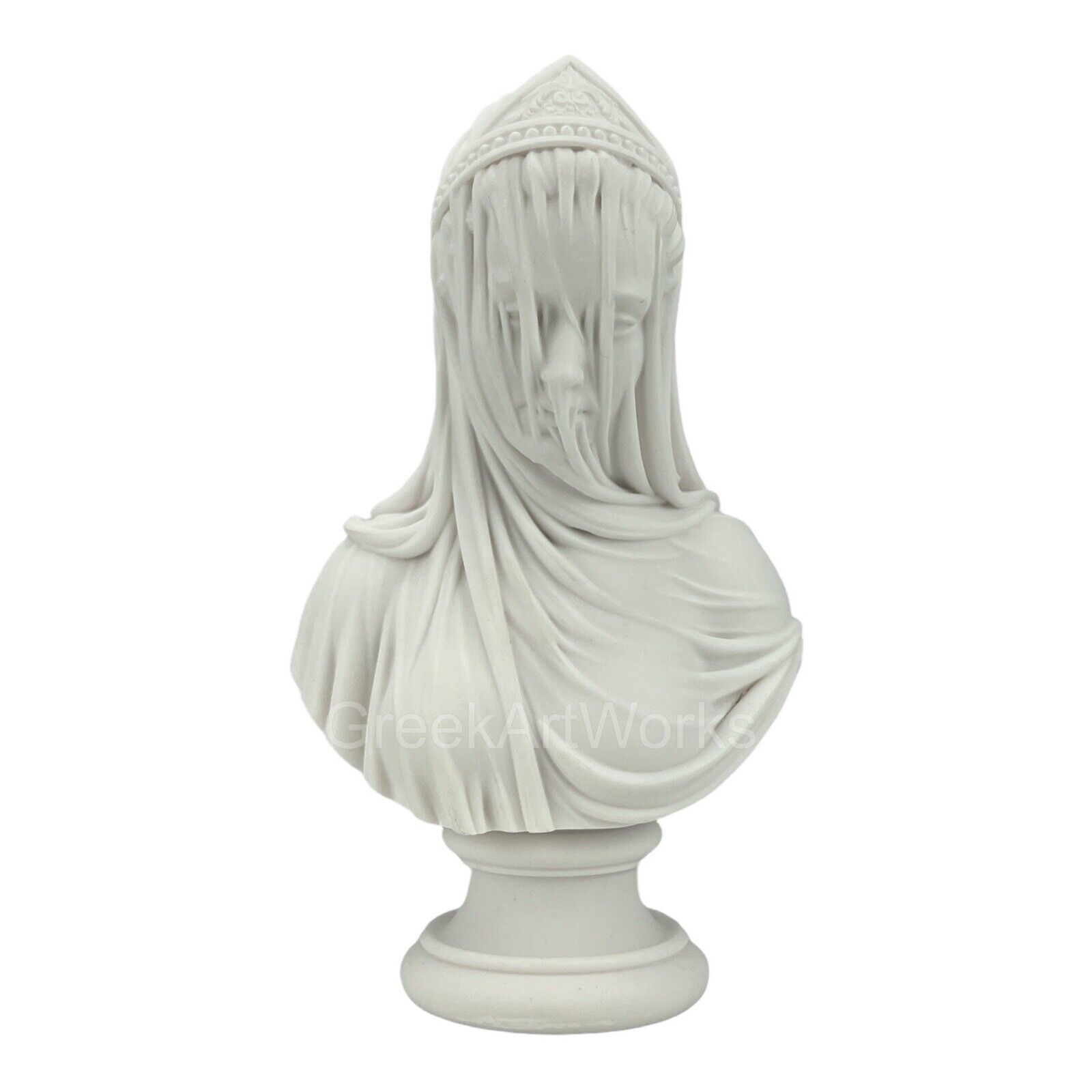 Primary image for The Veiled Maiden Lady Bust Sculpture by Monti 1875 Cast Marble Statue 6.69 in