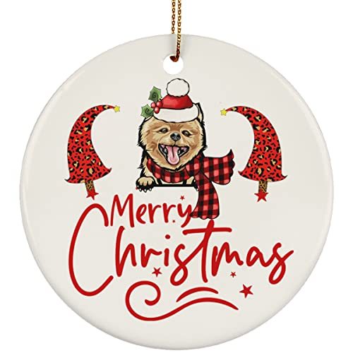 hdhshop24 Merry Christmas Pomeranian Dog Circle Ornament Gift Pine Tree Decor, C