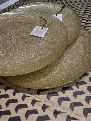 The Art Tabletop AKCAM Gold Glitter Sparkle Glass Dinner Plates S/3 -New~ Item image 4