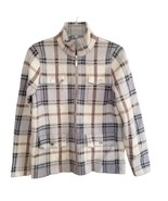 Rachel Zoe Blue Cream Plaid Zip Front Fuzzy Cardigan Jacket Medium NWOT - $80.42 CAD