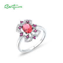 925 Sterling Silver Rings For Women Sparkling Pink Red Stone White Cubic Zirconi - £38.18 GBP