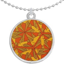 Birds Art Nouveau Tessellation Round Pendant Necklace Beautiful Fashion Jewelry - £8.43 GBP