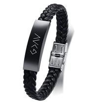Men&#39;s Stainless Steel Braided Leather Wristband - £35.01 GBP