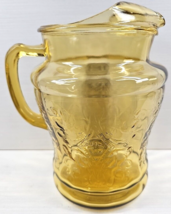 Federal Glass Madrid Amber 80 Oz Ice Lip Pitcher Depression Yellow Etch ... - £44.48 GBP