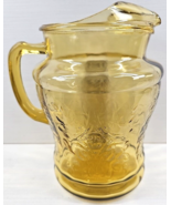 Federal Glass Madrid Amber 80 Oz Ice Lip Pitcher Depression Yellow Etch ... - £44.28 GBP