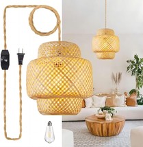 Plug in Pendant Light Rattan Hanging Lights with Plug in Cord Dimmable Hanging L - £54.77 GBP