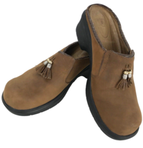ARIAT Brown Tan Suede Leather Clogs Slip On Mules 7.5 M Tassels Embellished - $39.99