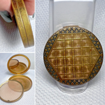 Vtg French Art Deco L T Piver Paris Hexagon Pattern Mirror Gold Tone Com... - $69.95